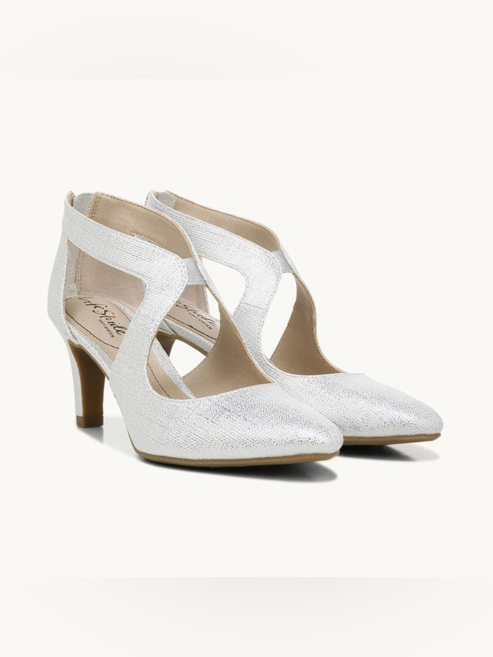 New Size 9 Life Stride Giovanna Silver Cutout Textured Dress Heels (ABBA)